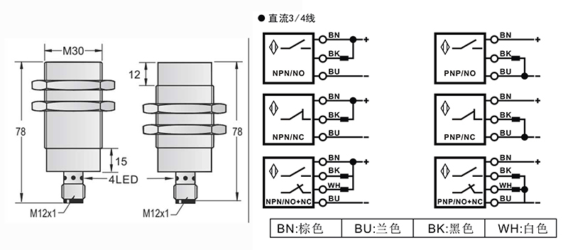 M30-M12長(zhǎng)距離電感式接近開關(guān)接頭式